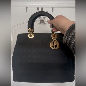 Lady Dior Cannage Black Nylon Tote Double Compartments